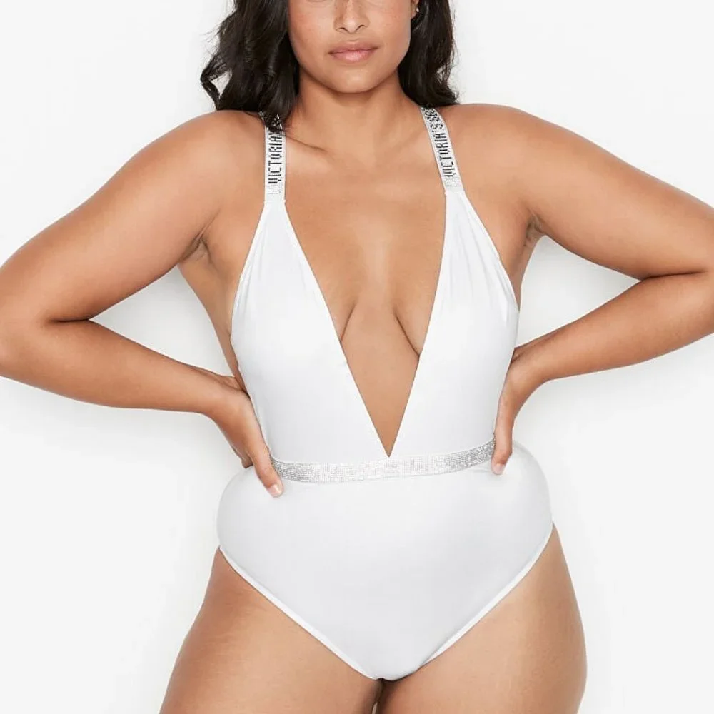 VICTORIA'S SECRET SWIM Rhinestone Bling Strap Plunge One-Piece Swimsuit - NWT - Picture 2 of 6